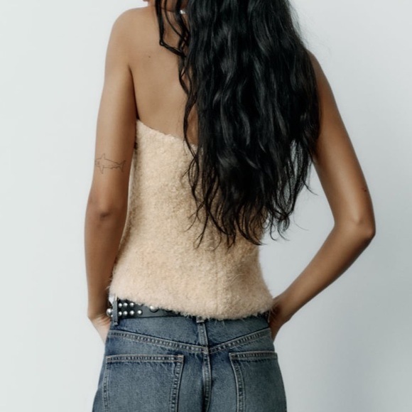 Zara NWT structured fuzzy / furry strapless tube top - Picture 6 of 8